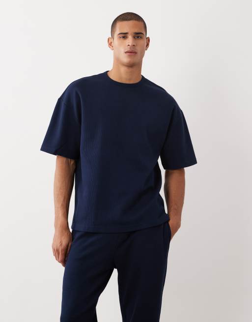River Island - Marineblåt sæt med T-shirt og joggingbukser med tekstur, 4 af 5