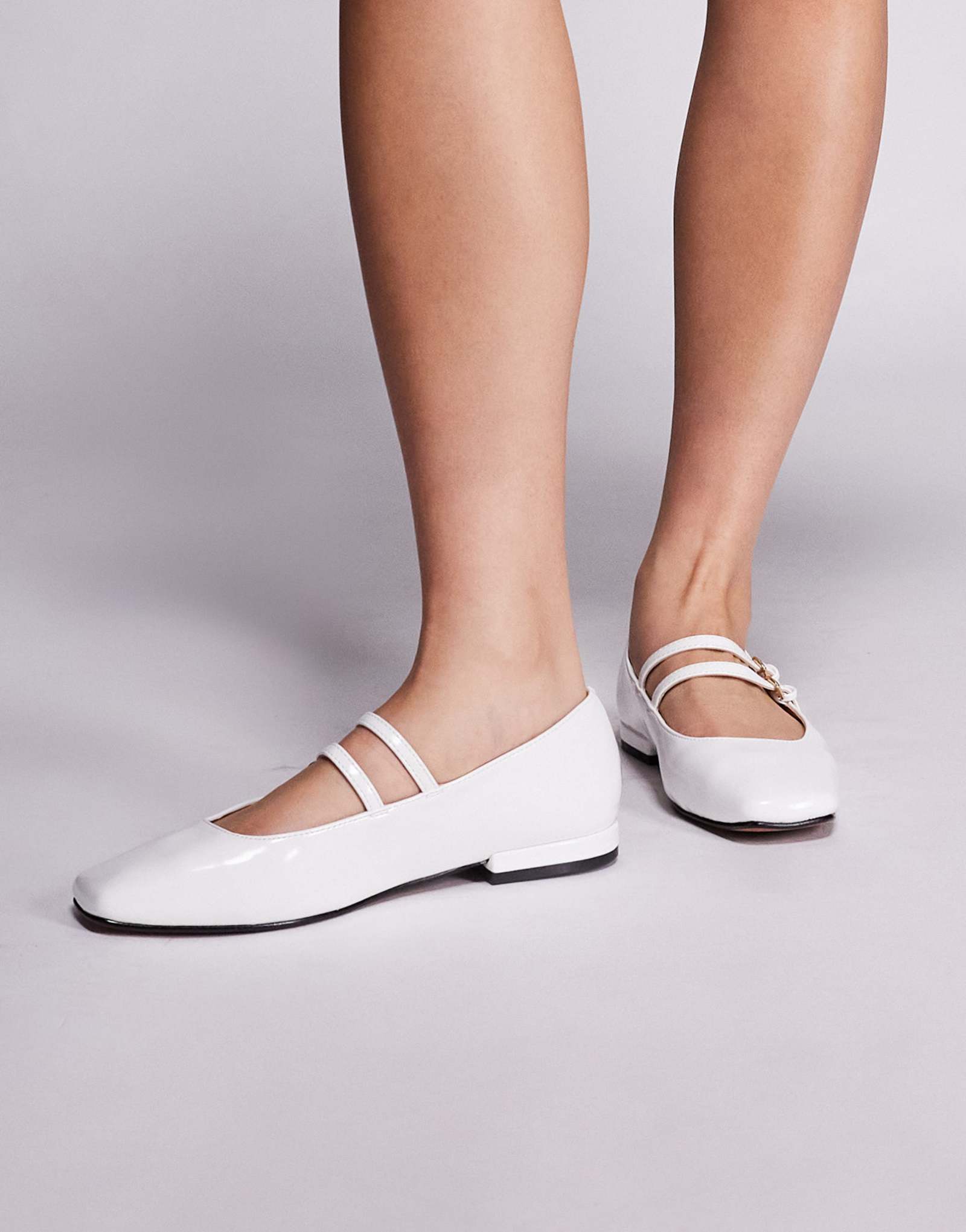 Белые балетки на плоской подошве River Island mary jane с квадратным носком