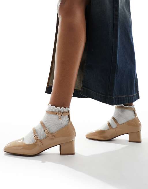 River Island Mary Jane with low block heel shoes in beige