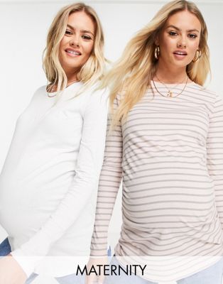 River Island Maternity 2 pack long sleeved t-shirt in white and pink - ASOS Price Checker