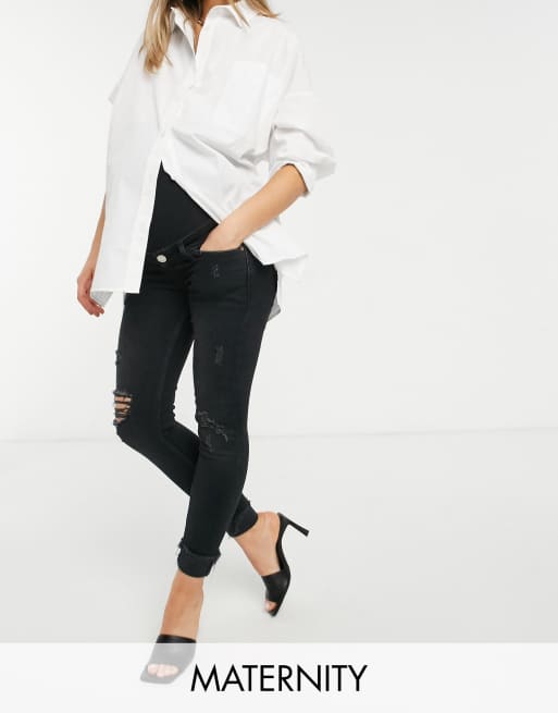 Maternity black ripped sales jeans