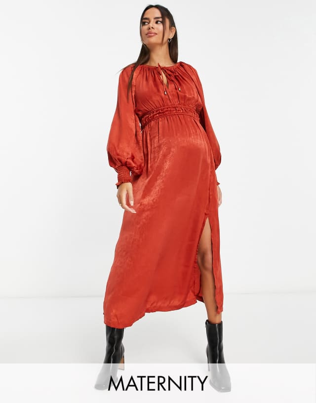 River Island Maternity balloon sleeve midi dress in red