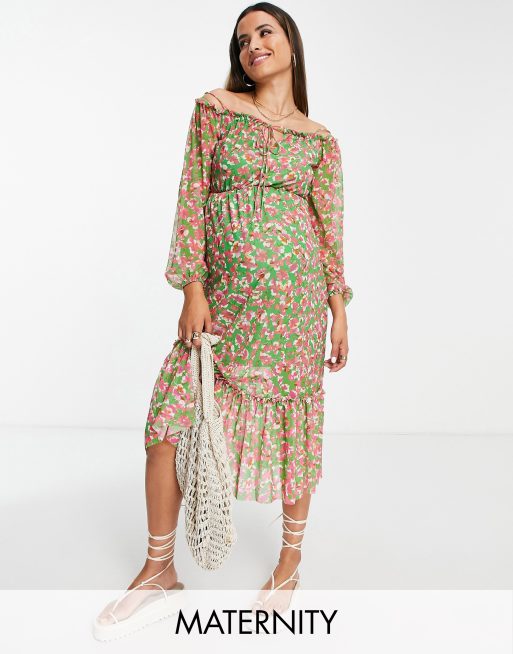 Green bardot hotsell midi dress