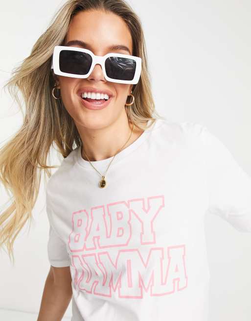 River Island Maternity – Biały T-shirt z napisem „Baby Mamma”