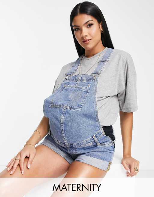 River Island Maternity - Blå korte overalls i denim