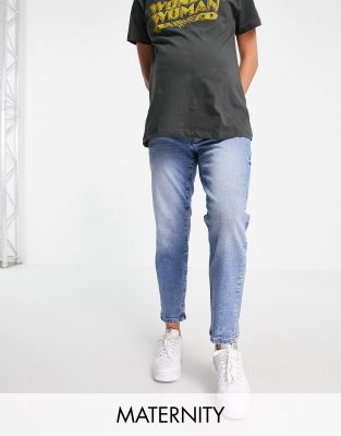 River Island Maternity Blair overbump straight cut jeans in blue - ASOS Price Checker