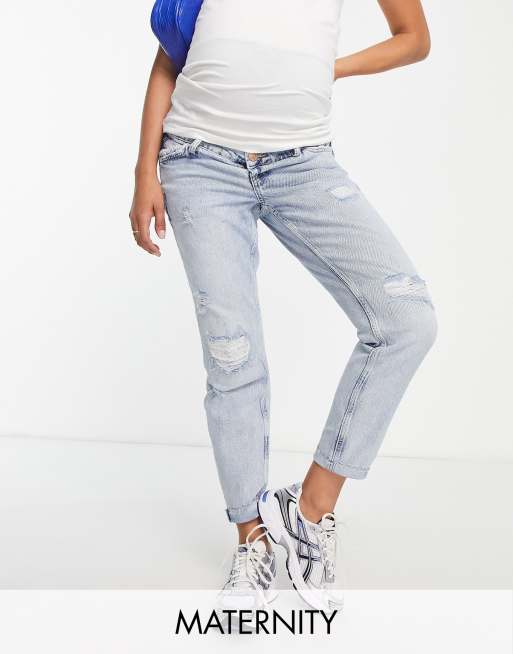 hver gang Ikke vigtigt strække River Island Maternity Carrie comfort slim mom jean in light blue | ASOS