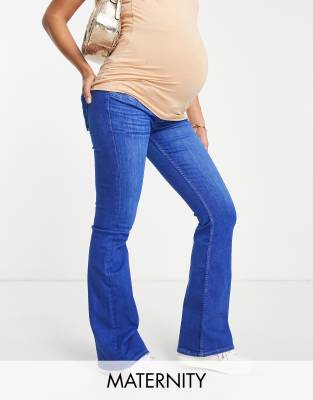River Island Maternity comfort flare jeans in bright blue - ASOS Price Checker