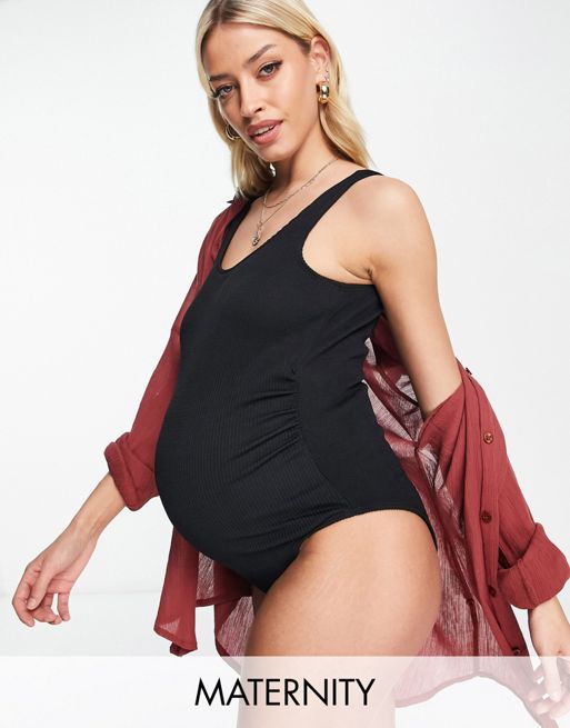 ASOS DESIGN Maternity crinkle scoop swimsuit in black