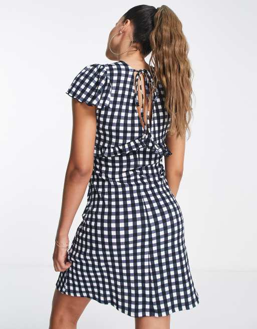 River Island Maternity – Czarna sukienka mini w kratkę z falbanką, 3 z 4