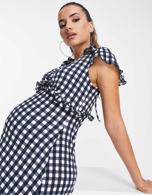 River Island Maternity – Czarna sukienka mini w kratkę z falbanką, 4 z 4