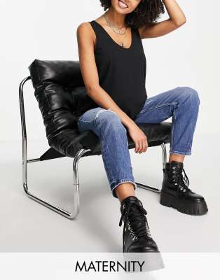 River Island Maternity distressed slim mom jean in medium denim-Blue