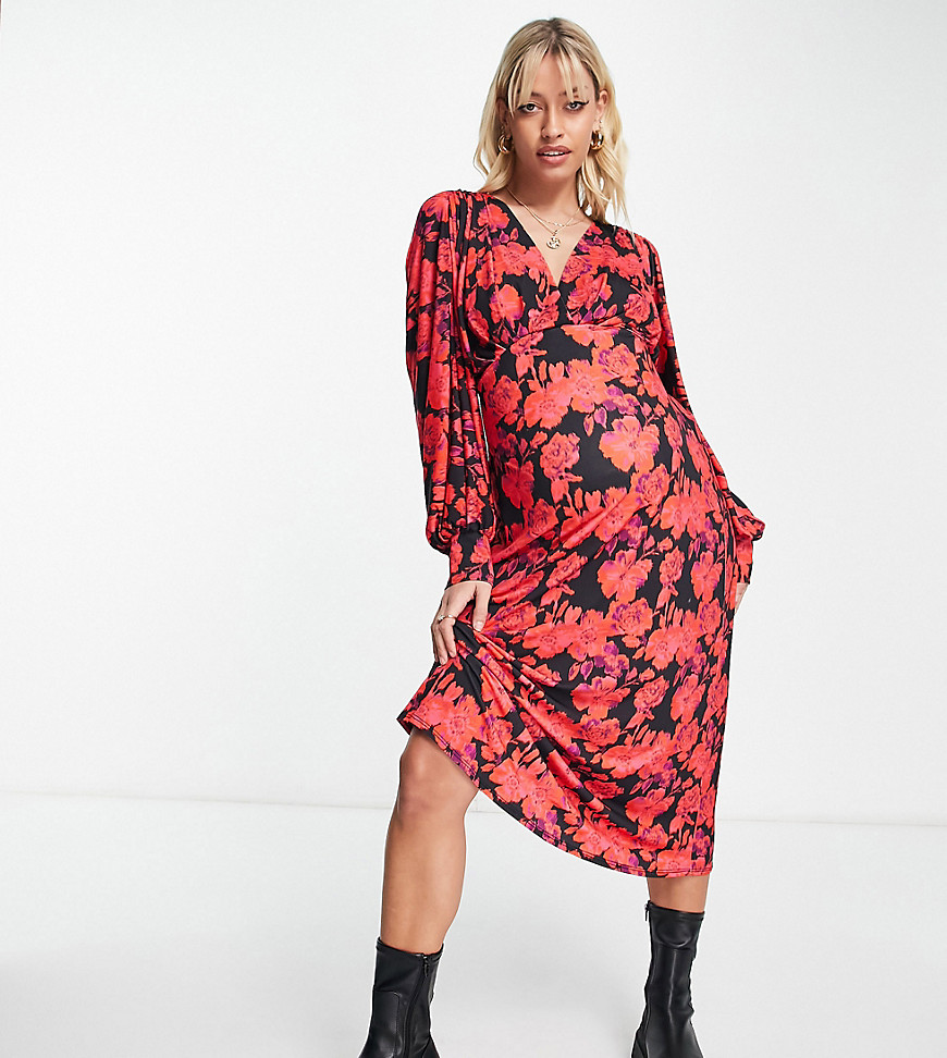 River Island Maternity floral batwing dress in red
