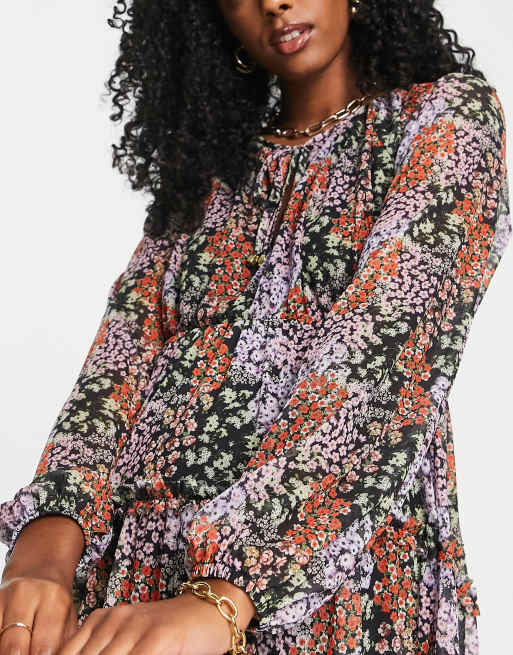 River Island Maternity floral print tiered midi dress in black, 2 of 4