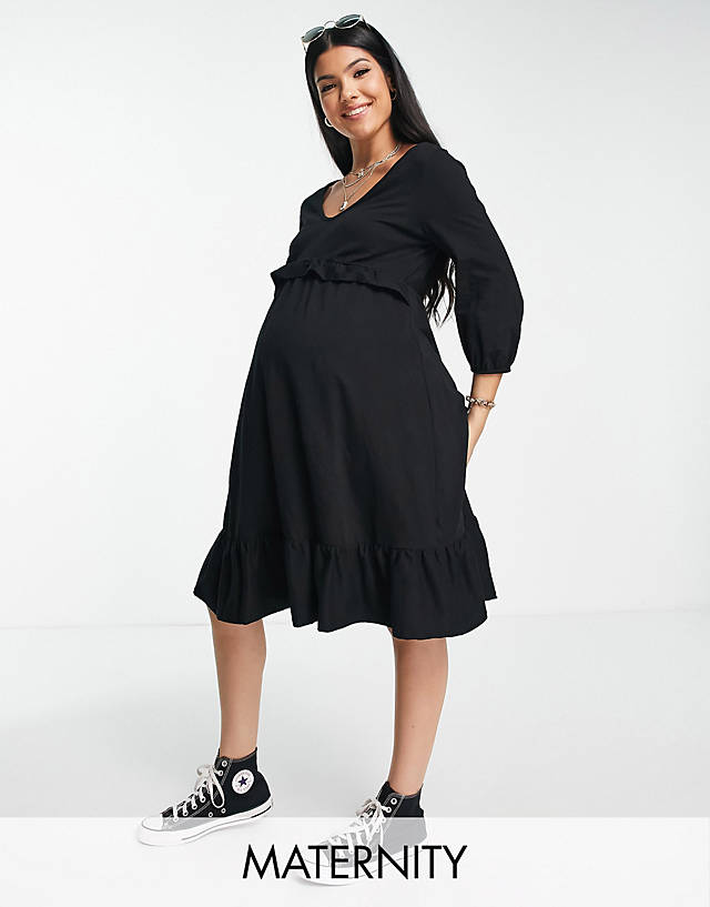 River Island Maternity - frill smock mini dress in black