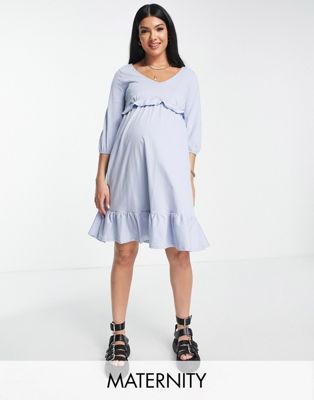 River Island Maternity Frill Smock Mini Dress In Blue