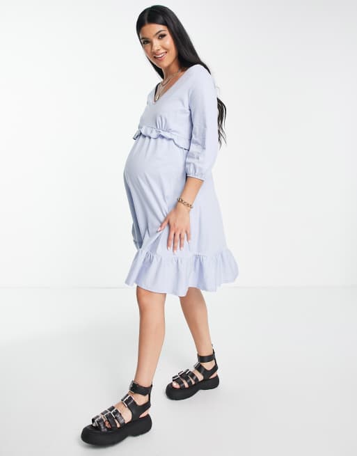 Maternity ruffle tie waist smock clearance dress