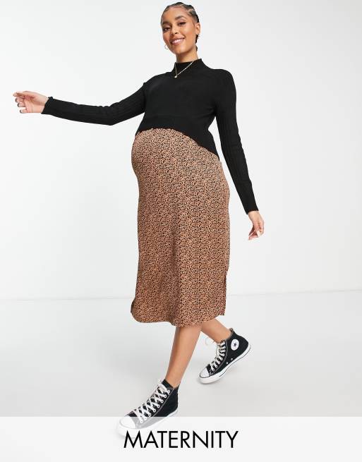 River Island Maternity hybrid sweater midi dress in leopard