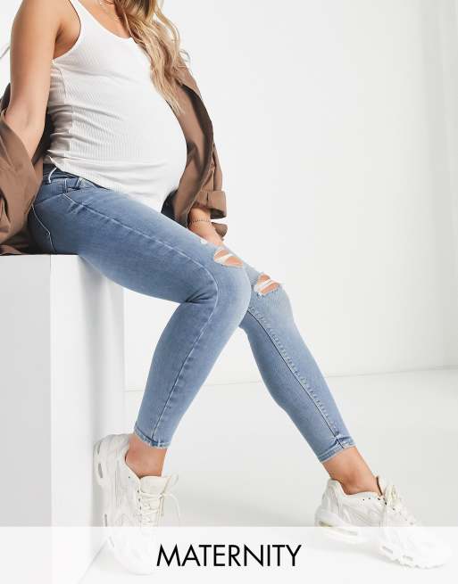 River Island Maternity - Jean skinny déchiré recouvrant le ventre - Bleu moyen