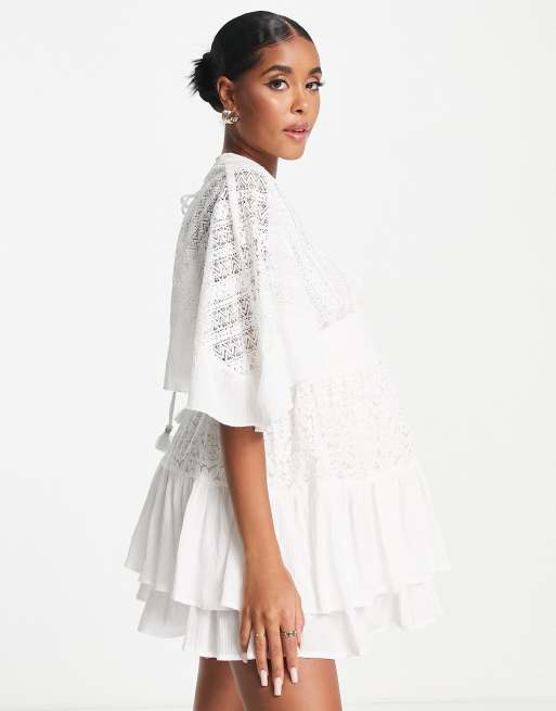 River Island Maternity lace smock mini beach dress in white | ASOS