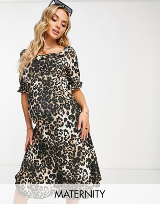 River Island Maternity leopard print smock midi dress in brown