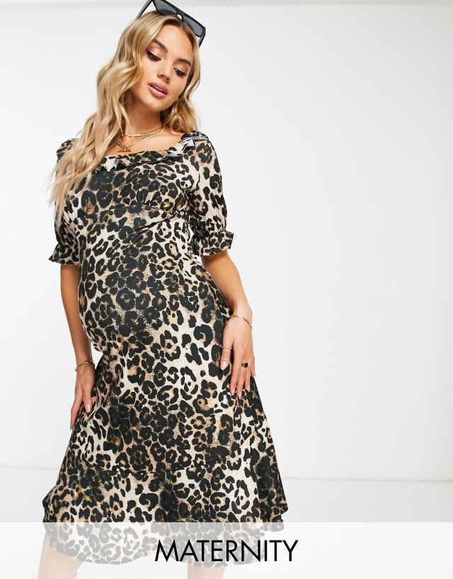 River Island Maternity - leopard print smock midi dress in brown