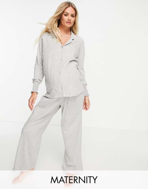 River Island Maternity long sleeve pajama set in gray ASOS