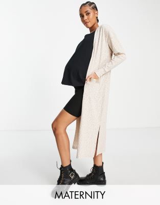 River Island Maternity longline ribbed cardigan in beige