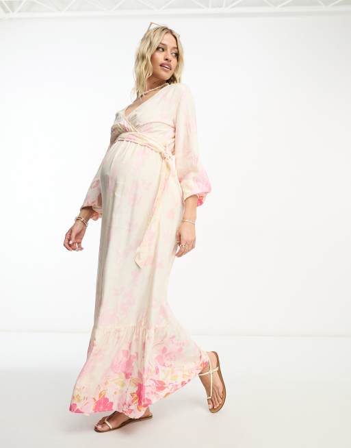 River Island Maternity – Maxi-Wickelkleid in Rosa mit Farbverlauf und Blumenmuster, 4 von 4