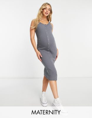 River Island Maternity - Midikleid in Grau mit Druckknopfleiste vorne