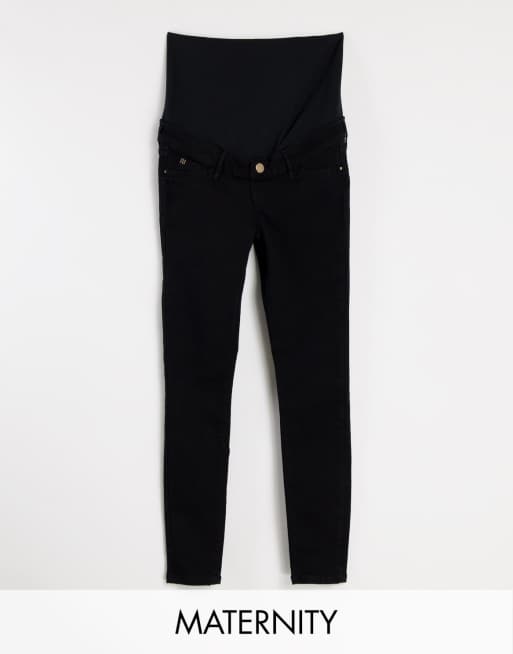 River Island Maternity Molly overbump skinny jeans in black ASOS