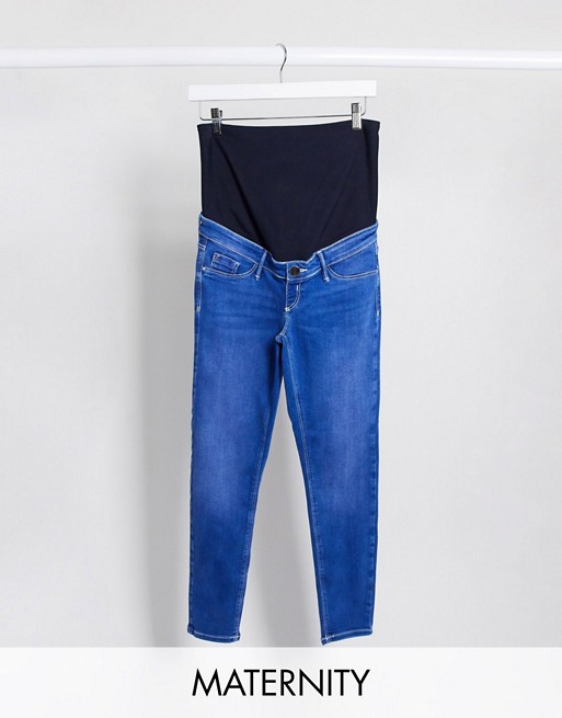 River Island Maternity Molly overbump skinny jeans in bright blue