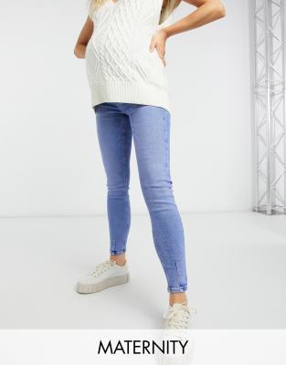 River Island Maternity Molly overbump skinny jeans in buzzy blue-Blues