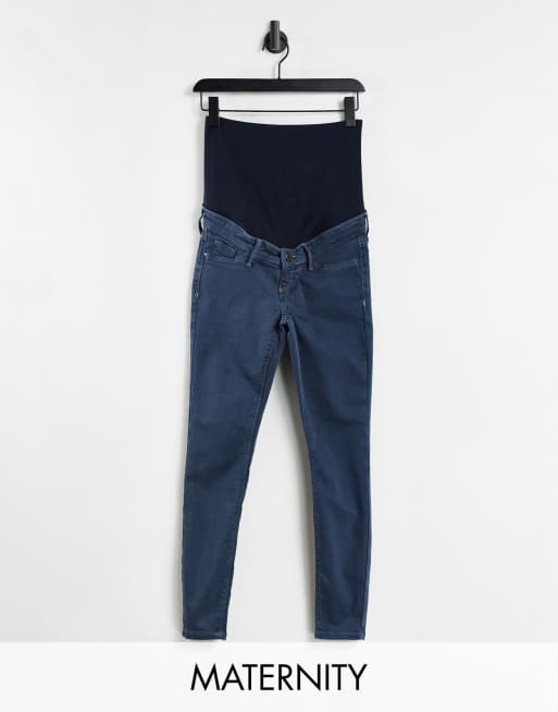River Island Maternity Molly overbump skinny jeans in credence wash blue
