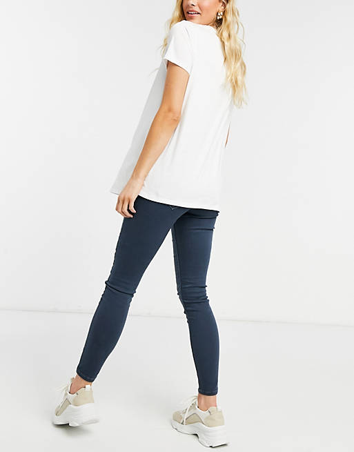 Jeans River Island Maternity Molly overbump skinny jeans in credence wash blue 