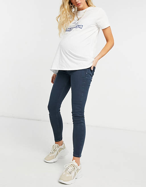 Jeans River Island Maternity Molly overbump skinny jeans in credence wash blue 
