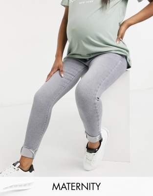 River Island Maternity Molly overbump skinny jeans in grey