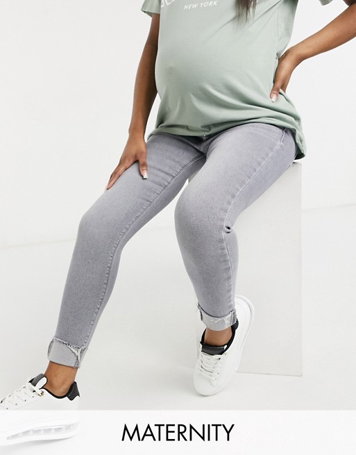 River Island Maternity Molly overbump skinny jeans in grey