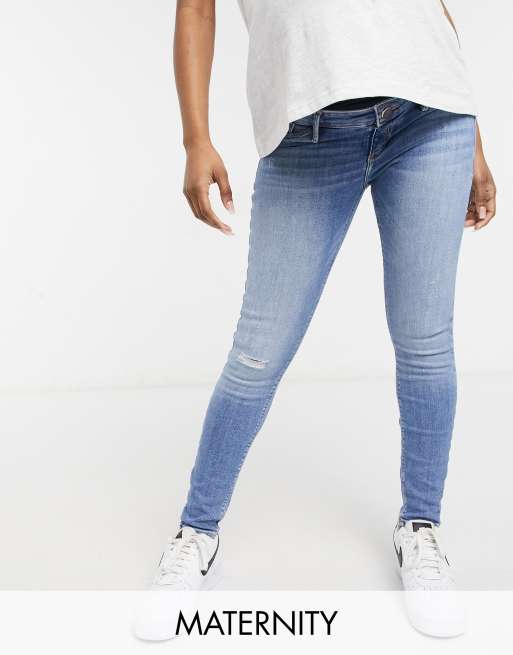 River Island Maternity Molly overbump skinny jeans light auth blue ASOS