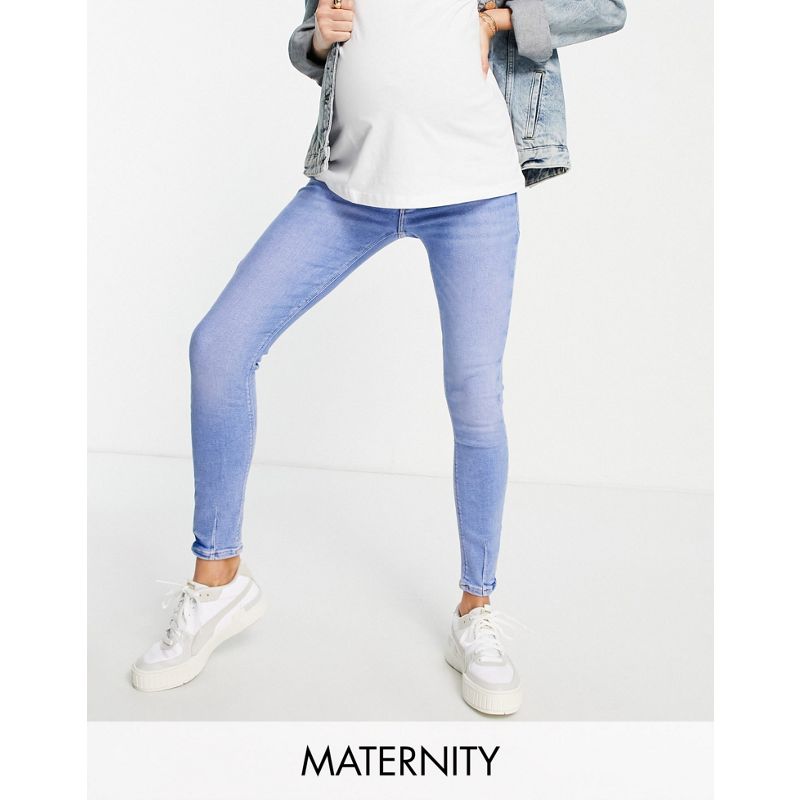 River Island Maternity – Molly – Skinny-Jeans in Buzzy-Blau mit Überbauchbund