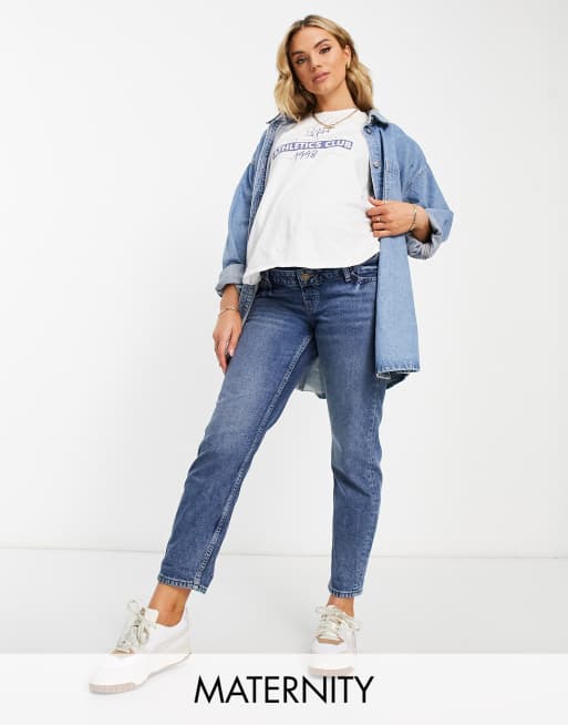River Island Maternity mom jeans in blue ASOS