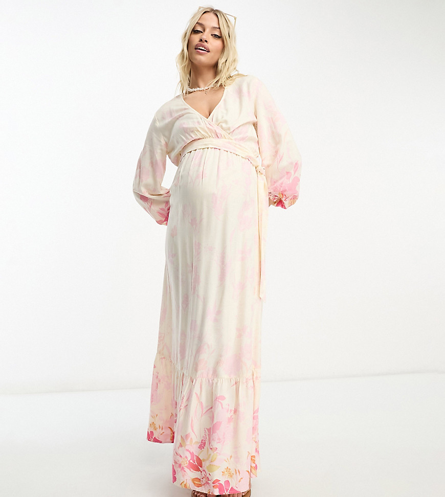 ombre floral wrap maxi dress in pink