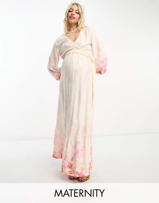 Long pink 2025 maternity maxi dress