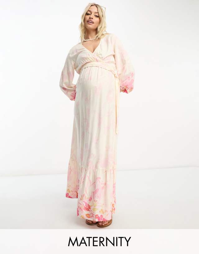 River Island Maternity - ombre floral wrap maxi dress in pink