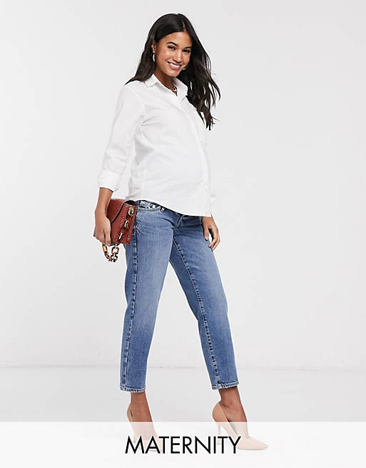 River Island Maternity overbump straight leg jeans in mid auth