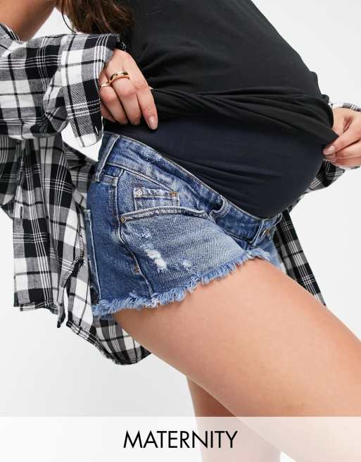 Maternity Over The Bump Frayed Hem Jean Short