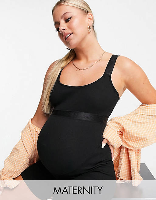 Women River Island Maternity rib cotton unitard in black 