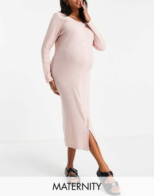 River Island Maternity – Różowa melanżowa sukienka midi z prążkowanego dżerseju z zatrzaskami z przodu
