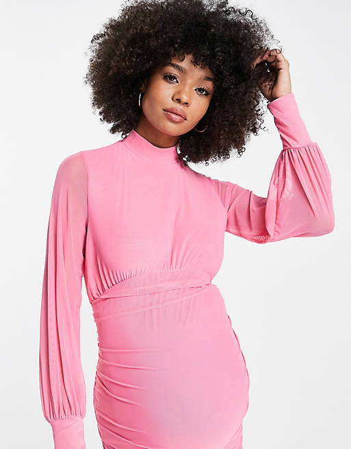 Dresses River Island Maternity ruched skirt mini dress in pink 
