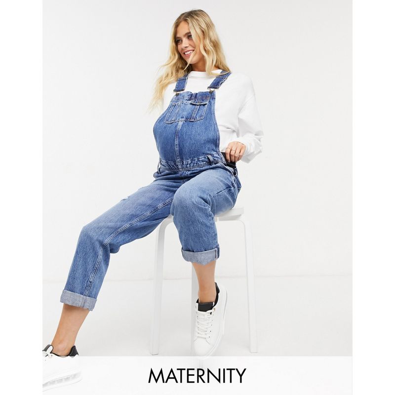 Donna Tute jumpsuit e corte River Island Maternity - Salopette in jeans blu medio autentico